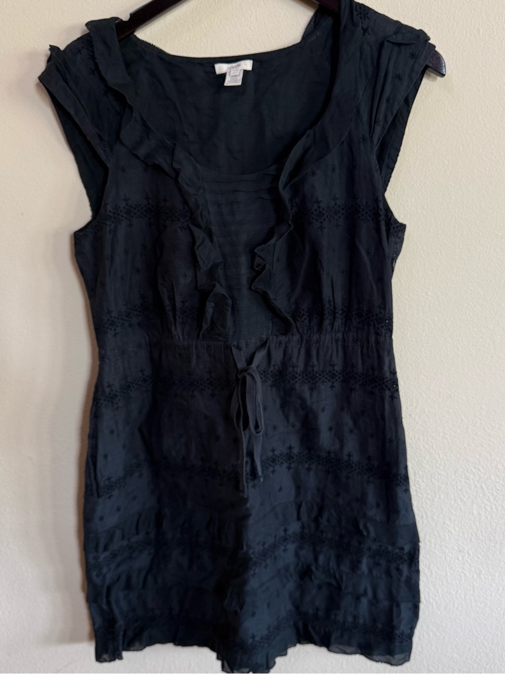 J Crew Black Ruffle-Front Sleeveless Dress